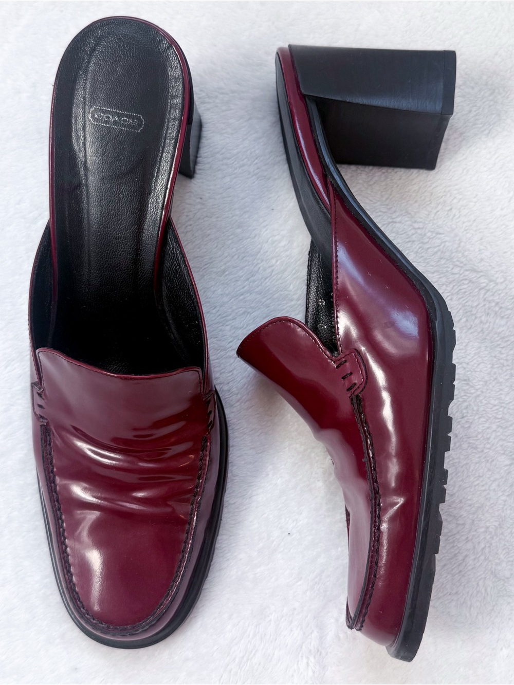 Vintage Coach Y2K Patti Spazzolato Leather Dark Red Cherry Mules Size 9B EUC